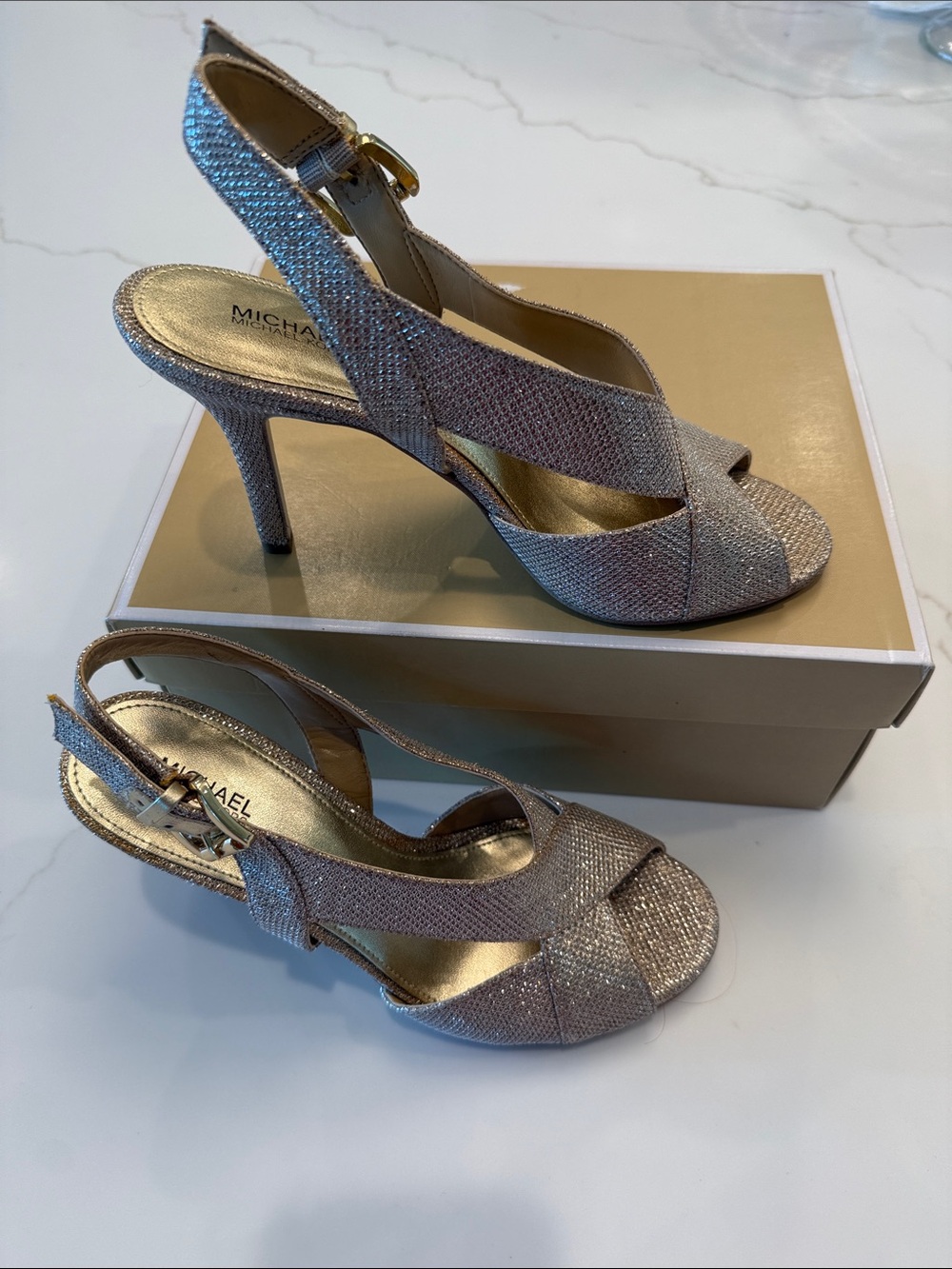 MICHAEL Michael Kors Rose Gold Metallic Slingback Heels